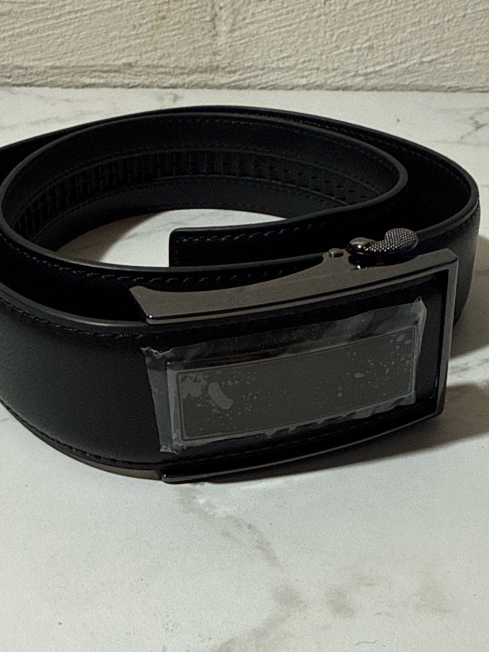 Classic Black Men's Leather Belt with Polished Gunmetal Buckle